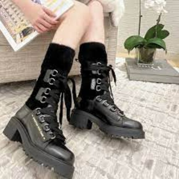 Dior D-Fight Mid Calf Black Combat Boots - Picture 5 of 15